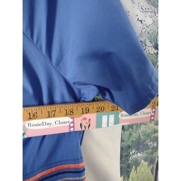 eShakti Dress Midi Size 1X 16W Embroidery Cotton Boho Peasant Hippie Office Blue - Picture 8 of 11